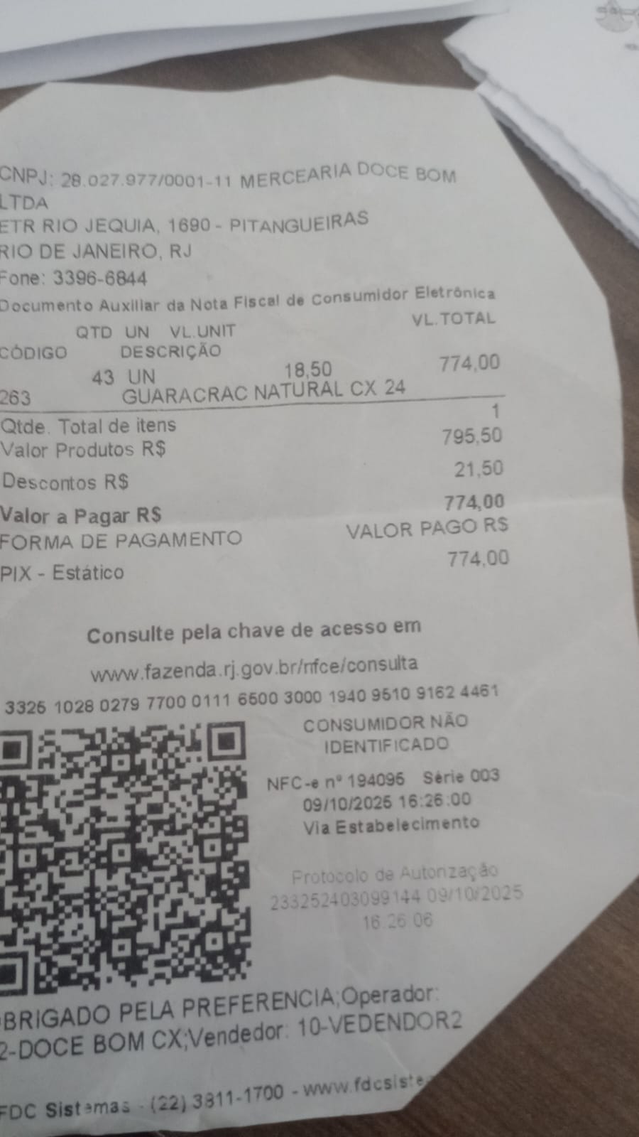 Nota fiscal: Guaraná