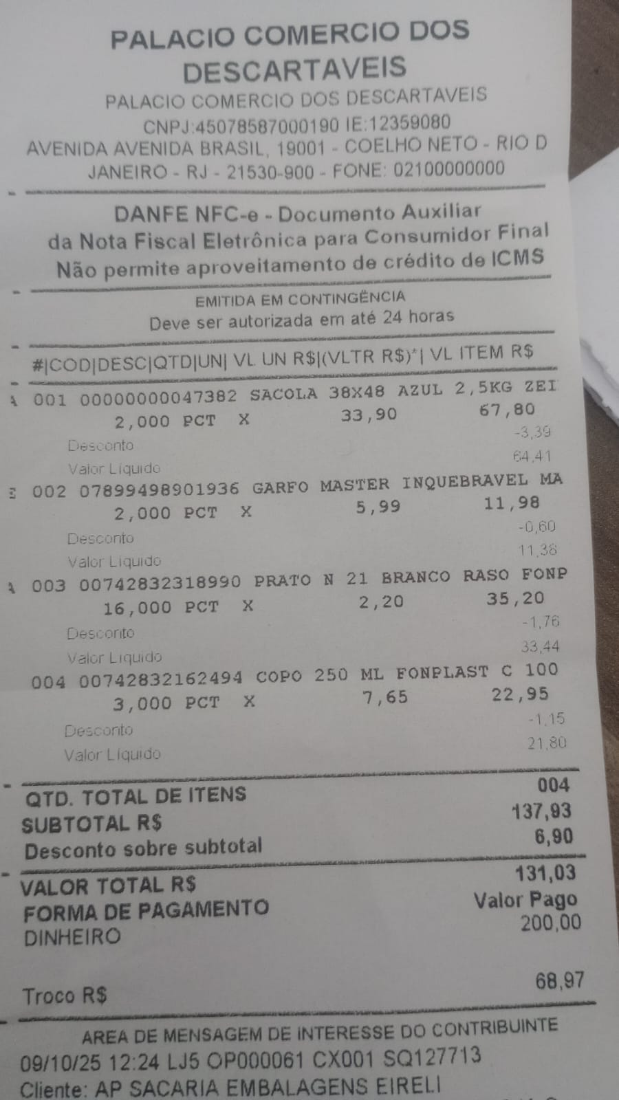 Nota fiscal: Almoço Colaboradores 2