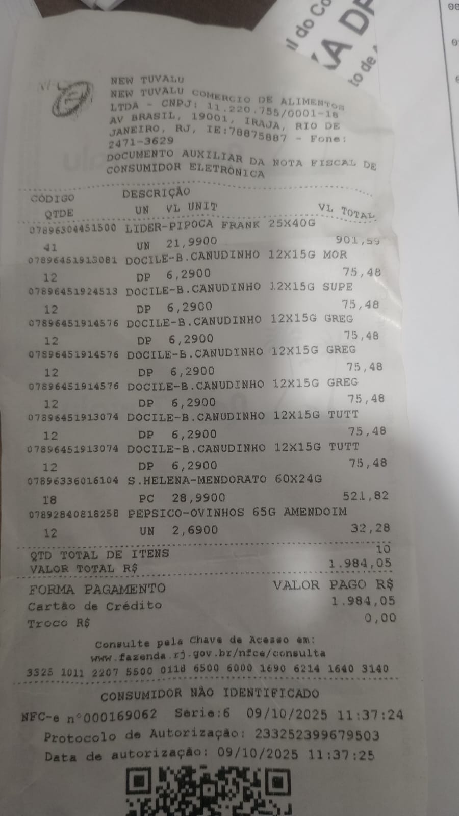 Nota fiscal: Doces e Salgadinhos