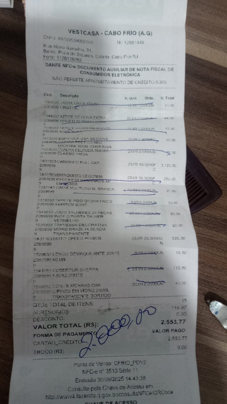 Nota fiscal: Carrinhos 2