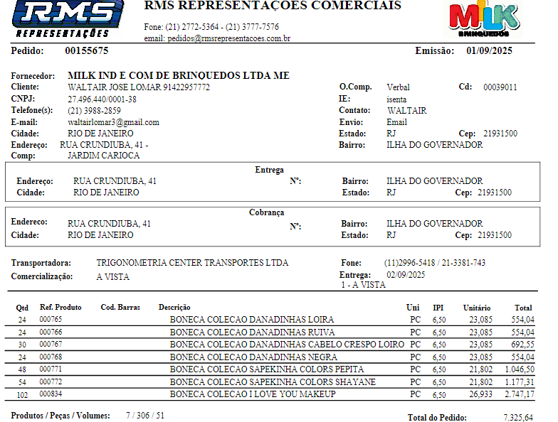 Nota fiscal: Bonecas