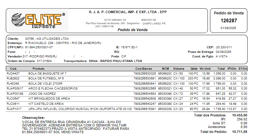 Nota fiscal: Brinquedos Elite